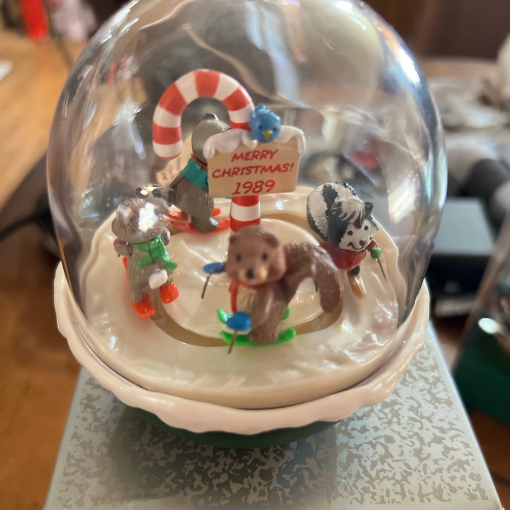 Hallmark vintage motion Christmas Ornament 
Forest friends skiing